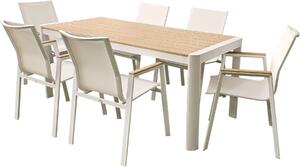 Mobili da giardino alluminio / WPC 7-PLG. bianco / marrone mobili da giardino set da pranzo tavolo 220 cm + 6 sedie
