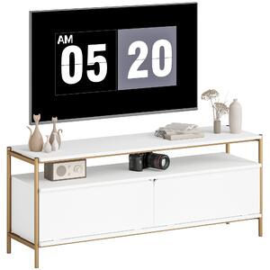HOMCOM Mobile TV mobile televisore fino a 55 pollici con 2 porte a ribalta e ripiano aperto, 124x35x50cm, bianco | Aosom Italy