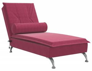 Chaise longue da massaggio con bolster in velluto rosso vino