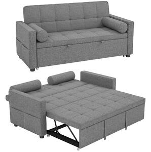 HOMCOM Divano convertibile 2 posti 3 in 1 divano letto con letto estraibile matrimoniale schienale regolabile 2 cuscini 151x137,5x84cm grigio | Aosom Italy