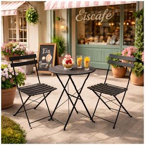 Set da bistrot pieghevole in metallo nero con tavolo e 2 sedie per balcone