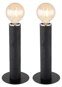2 lampade da tavolo MARION, nere, in metallo, con aspetto effetto legno, forma rotonda, altezza 30,5 cm