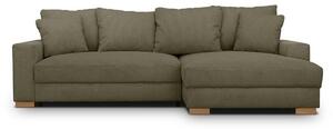 Divano angolare MALLO con funzione letto, 3 posti, reversibile, rivestito in velluto a coste color kaki, con spazio contenitivo e imbottitura in poliuretano per un comfort ottimale