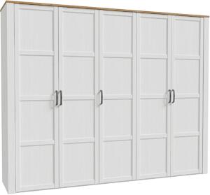 Comò da camera - BOHOL - Finitura rovere e bianco - 5 ante a battente - L 265,6 x P 59,6 x H 214 cm