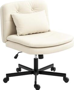 Sedia da ufficio senza braccioli con rivestimento in Pelle finta, sedia da scrivania con rotelle, cuscino extra, regolabile in altezza, arrotolabile, beige