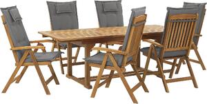 BELIANI Set da pranzo in legno massiccio di acacia chiara 6 sedie pieghevoli con cuscini in grafite