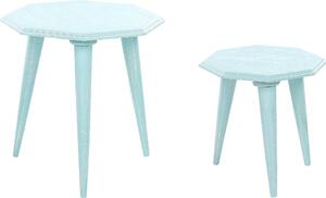 BELIANI Set di 2 tavolini in legno di mango blu MDF rotondi e moderni per il soggiorno dal design retro vintage
