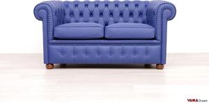 Divano Chesterfield 2 posti in pelle blu zaffiro opaco