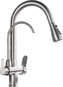 Rubinetto da cucina, acqua calda e fredda, design a doppia maniglia, nichel spazzolato B