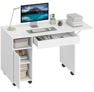 HOMCOM Tavolo da computer su ruote, scrivania pieghevole con armadio e cassetto