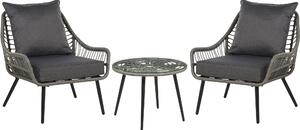 BELIANI Set bistrot da balcone tavolino in rattan grigio e 2 sedie cuscini grigi