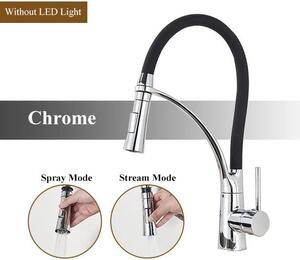 Rubinetto da cucina monocomando - Girevole a 360° - Doccetta estraibile con 2 tipi di getto - Miscelatore ad alta pressione per acqua calda e fredda - Acciaio inossidabile 304 - Cromato