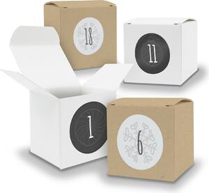 Calendario dell'Avvento da riempire, 24 cubetti da 6,5 cm, assortiti BIANCO MARRONE + adesivi V06 Z13