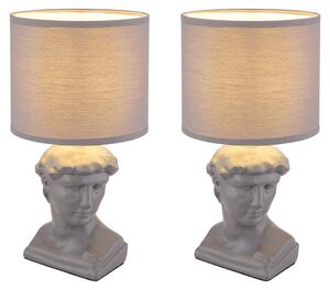 2 lampade da tavolo Hermes, in Vetroceramica e tessuto, colore grigio, attacco E14, con interruttore, altezza 33 cm