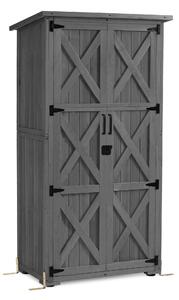 M MCombo Armadietto da giardino in legno, casetta da giardino piccola resistente alle intemperie, ripostiglio per attrezzi da esterno, per esterni, balconi e terrazze, 0878EY-F (grigio)