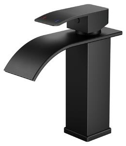 Rubinetto per lavabo a cascata - Miscelatore monocomando - Acciaio inox - Nero opaco - Altezza 110 mm