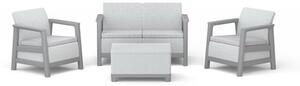 Set da giardino Scandi Linea di Keter per 4 persone, con tavolino contenitore, realizzato in resina intrecciata di colore grigio chiaro (bicolore)