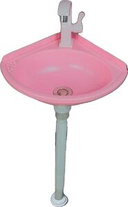 Mini lavabo, installazione autonoma, rubinetto e scarico integrati, rosa