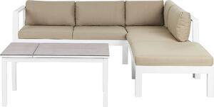 BELIANI Set di divani da giardino a 5 posti struttura in metallo nero cuscini beige sabbia tavolo in vetro moderno set da salotto scandinavo per esterni