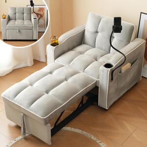 Divano letto estraibile, dimensioni 83x167x76 cm, divano 3 in 1 con schienale regolabile in 3 posizioni, portabicchieri e supporto per cellulare, ideale per piccoli spazi