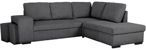 DIVANO ANGOLARE CASAPY MITCHELL, con funzione letto, rivestito in velluto grigio antracite con motivo a coste, 4-5 posti, reversibile con vano contenitore da 83 litri, 2 poggiapiedi, 2 porte USB