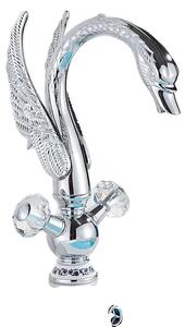 Lussuoso miscelatore per lavabo da bagno, comando a doppia maniglia, elegante design a collo di cigno , cromato