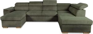 Divano angolare panoramico DAYTONA, da 5 a 6 posti - Tessuto Lincoln Khaki - Con vano portaoggetti - L 326 x H 94 x P 216 cm