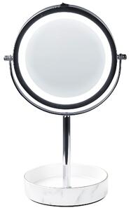 BELIANI Specchio cosmetico LED argento e bianco cornice in metallo ferroso ø 20 cm supporto in Vetroceramica 1x/5x lente d'ingrandimento bifacciale