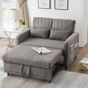 Divano letto a due posti con meccanismo trasformabile, dimensioni 114x77x82,5 cm, schienale regolabile in tre posizioni, rivestito in tessuto di cotone e lino