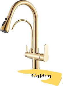 Rubinetto da cucina, doppia maniglia, finitura cromata, colore oro
