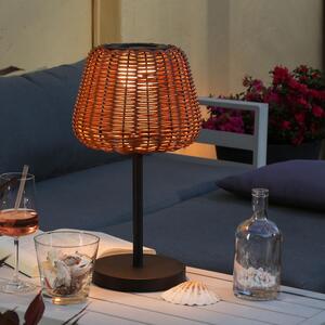 Lampada da tavolo a LED - in look rattan - H: 45cm - dimmerabile - ricaricabile - con telecomando - marrone chiaro