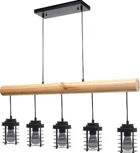 Lampada a sospensione HWC-H83, lampada a sospensione, legno massiccio industriale vintage in metallo nero ~ 5 paralumi a gabbia
