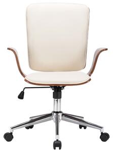 Sedia girevole da ufficio in ecopelle crema e legno curvato