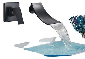 Rubinetto lavabo a cascata da parete, finitura nera opaca, stile contemporaneo , Nero opaco A