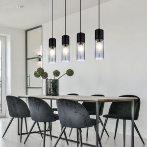 Lampada a sospensione, metallo, vetro fumé, nera, 4 luci, lunghezza 80 cm