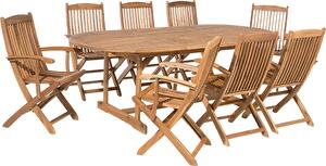 BELIANI Set da pranzo per esterni in legno di acacia marrone chiaro, sedia pieghevole a 8 posti, design rustico