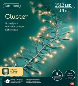 Catena luminosa Lumineo CLUSTER 1512 LED, 14 metri, colore oro tenue, cavo trasparente