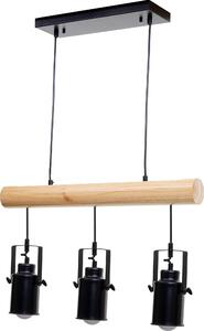 Lampada a sospensione HWC-H83, lampada a sospensione, legno massiccio industriale vintage in metallo nero ~ 3 paralumi a spot