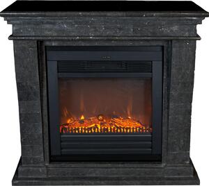 Caminetto elettrico Xaralyn - Kreta-Mini ELU-SBP - pietra naturale lucida nera - riscaldamento 1400 Watt - con telecomando - caminetto da incasso incluso - caminetto decorativo