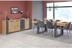 Credenza a 3 ante + tavolo rettangolare Loft per 8 persone – Rovere Craftsman e melamina grigia