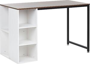 BELIANI Scrivania in legno scuro, ripiani bianchi, gamba in metallo nero, vano portaoggetti 120 x 60 cm