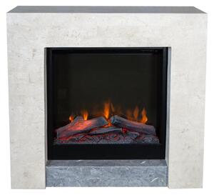 Camino elettrico Milos - Potenza di riscaldamento: 1400 Watt - Rivestimento in pietra naturale bianca - Camino decorativo