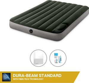 Letto ad aria Intex - 2 persone - 137 x 191 x 25 cm - Verde - Con pompa a pedale incorporata + lenzuola bianche + set di riparazione