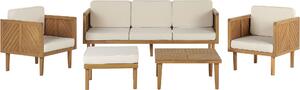 BELIANI Set di divani da giardino in legno di acacia chiaro crema bianco cuscini 5 posti design moderno giardino terrazza