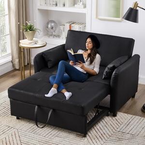 Divano letto a due posti, dimensioni 122x83x82 cm, con meccanismo estraibile, schienale regolabile in 3 posizioni, rivestito in ecopelle, ideale per soggiorni e piccoli appartamenti