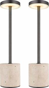 2x lampada da tavolo a LED, pietra travertino, dimmer touch, H 34 cm