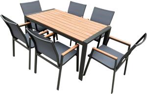 Mobili da giardino alluminio / WPC 7-TLG. Set da pranzo antracite/marrone per mobili da giardino Tavolo 220 cm + 6 sedie