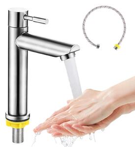 Rubinetto acqua fredda da lavabo - Acciaio inox - Monocomando - Tubo di collegamento 60 cm - Bagno e WC
