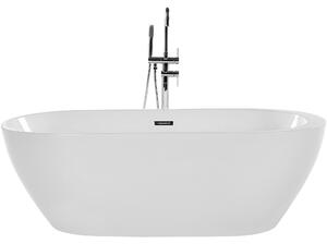 BELIANI Vasca da bagno freestanding bianca ovale in acrilico 150 x 75 cm con sistema di scarico retrò