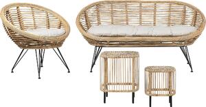 BELIANI Set divano 3 posti con tavolino in rattan naturale cuscino di seduta in cotone beige chiaro interno esterno stile boho